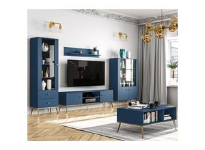 4066075117230 - Lomadox - Wohnwand dunkelblau MONTPELLIER-131 modern 5-teilig mit Couchtisch - blau