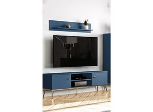 4066075117278 - Wohnwand dunkelblau MONTPELLIER-131 modern 2-teilig mit Lowboard & Wandboard - blau