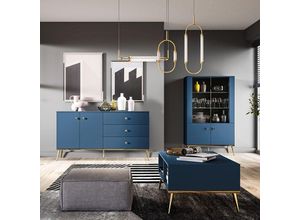 4066075117292 - Wohnzimmermöbel dunkelblau MONTPELLIER-131 modern 3-teilig mit Couchtisch - blau
