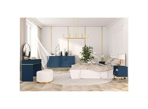 4066075117339 - Schlafzimmer Set 4-teilig MONTPELLIER-131 in dunkelblau mit Schminktisch Kommode & 2 Nachtschränken - blau