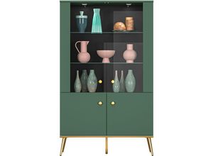 4066075117636 - Highboard mit Beleuchtung in grün mit goldfarbenen Griffen und Füßen FASANO-131 b h t ca 92 152 40 cm - grün