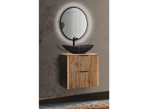 4066075118145 - Lomadox - Gäste wc Waschplatz mit Waschtisch Unterschrank 60 cm led Spiegel Touch Funktion XANTEN-56 in anthrazit mit Eiche Nb schwarz gerillt