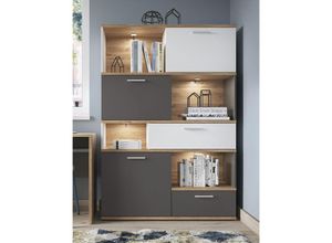 4066075118367 - Lomadox - Regal Highboard mit Beleuchtung in Eiche Nb mit weiß und grau TOMAR-129 b h t ca 115 168 40 cm - grau