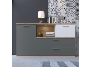 4066075118374 - Lomadox - Sideboard mit Beleuchtung in Eiche Nb mit weiß und grau TOMAR-129 b h t ca 150 86 40 cm - grau