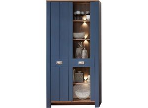 4066075119784 - Vitrinenschrank inkl LED-Beleuchtung DEVON-36 in blau mit Eiche Nb b h t ca 98 201 38 cm - blau