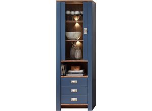 4066075119906 - Vitrine inkl LED-Beleuchtung DEVON-36 Landhaus Design in blau mit Eiche Nb b h t ca 65 201 38 cm - blau