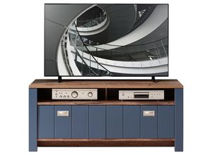 4066075120551 - TV Lowboard 147 cm in blau DEVON-36 Landhausstil mit Eiche Nb Details B H T ca 147 63 45 cm - blau