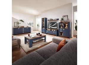 4066075120629 - Wohnwand blau DEVON-36 Landhaus mit Details in Eiche Nb 6-teilig inkl Couchtisch und Sideboard - blau