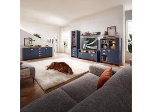 4066075120643 - Wohnwand blau DEVON-36 Landhaus mit Details in Eiche Nb 5-teilig inkl Sideboard und led Beleuchtung - blau