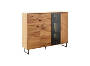 4066075121251 - Highboard mit Beleuchtung in Wildeiche geölt (teilmassiv) mit anthrazit ALBACETE-05 b h t ca 149 119 37 cm - braun