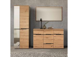 4066075121848 - Garderoben Set mit Sideboard Garderobenschrank Wandspiegel MANRESA-36 in Artisan Eiche Nb mit Graphit - braun