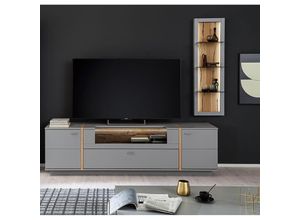 4066075122067 - Wohnwand SAVANNAH-05 in grau lackiert inkl TV-Board und Wandboard b h t ca 236 134 50 cm - grau