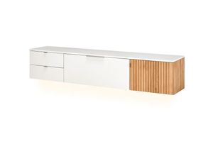 4066075122579 - Lomadox - Lowboard hängend 2 Schubkästen 1 Klappe 1 Tür LUCERA-52 weiß Eiche massiv bianco geölt b h t ca 206 40 42 cm - weiß