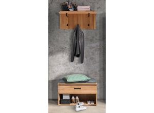 4066075122586 - Lomadox - Wandgarderobe mit Bank LEUNA-64 in Eiche massiv geölt b h t ca 80 200 39 cm - braun