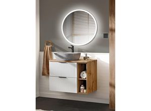 4066075122814 - Badezimmer Waschplatz Set 2-teilig weiß ADELAIDE-56-WHITE Modern mit Eiche Nb Front in Rillenoptik - weiß