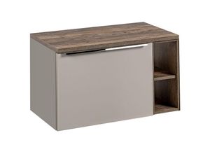 4066075123521 - Lomadox - Waschtischunterschrank 80cm mit Regal PUEBLA-56-TAUPE in taupe mit Vintage Oak b h t ca 804 485 46 cm - beige