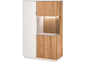 4066075123736 - Vitrinenschrank Beleuchtung Glastür rechts LUCERA-52 weiß Eiche massiv bianco geölt b h t ca 92 152 40 cm - weiß