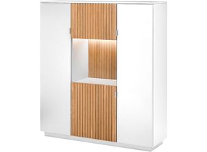 4066075123828 - Lomadox - Wohnzimmer Highboard Beleuchtung 3 Türen LUCERA-52 weiß Eiche massiv bianco geölt b h t ca 136 152 45 cm - weiß