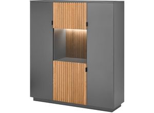 4066075123958 - Lomadox - Wohnzimmer Highboard Beleuchtung 3 Türen LUCERA-52 anthrazit Eiche massiv bianco geölt b h t ca 136 152 45 cm - anthrazit