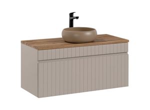 4066075125471 - Lomadox - Waschtisch Unterschrank 100 cm Keramik Aufsatzwaschbecken IRAKLIO-56-CASHMERE Kaschmir Eiche Nb b h t ca 1004 605 46 cm - beige