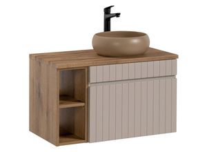 4066075125662 - Lomadox - Waschtisch Set 81 cm Aufsatzwaschbecken Keramik IRAKLIO-56-CASHMERE Eiche Nb Kaschmir b h t ca 804 605 46 cm - beige