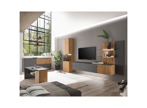 4066075125686 - Lomadox - Wohnwand modern 5-teilig anthrazit Eiche massiv bianco geölt LUCERA-52 mit Couchtisch & Sideboard - anthrazit