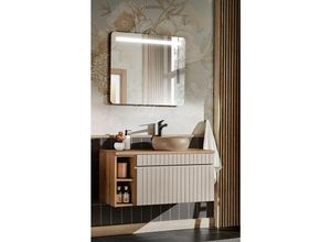 4066075125914 - Lomadox - Waschplatz Waschtisch Set Aufsatzwaschbecken IRAKLIO-56-CASHMERE Kaschmir Eiche Nb b h t ca 125 200 46 cm - beige