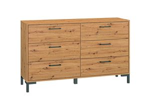 4066075125983 - Lomadox - Kommode mit 6 Schubladen Artisan Eiche Nb NASSAU-131 b h t ca 138 83 40 cm - braun