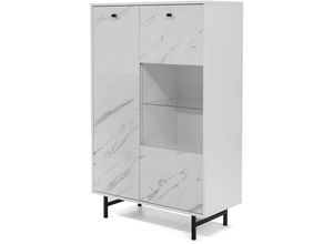 4066075126911 - Lomadox - Highboard mit Beleuchtung weiß Front Marmoroptik VILNIUS-132 b h t ca 90 140 41 cm - weiß