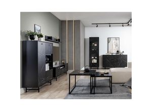 4066075126966 - Wohnwand schwarz VILNIUS-132 Modern Marmoroptik 7-teilig mit Couchtisch und Sideboard - schwarz