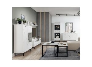 4066075127000 - Wohnwand weiß VILNIUS-132 Modern Marmoroptik 7-teilig mit Couchtisch und Sideboard - schwarz