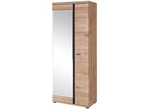 4066075127147 - Garderobenschrank mit Spiegeltür Front Esche massiv gebürstet SARINA-36 B H T ca 80 203 40 cm - braun