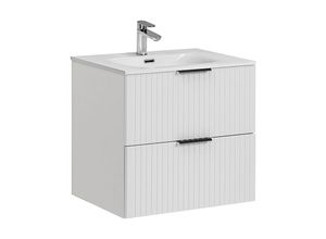 4066075127239 - Lomadox - Waschtisch 61cm mit Keramik-Waschbecken weiß Front gerillt ADELAIDE-56-WHITE - weiß