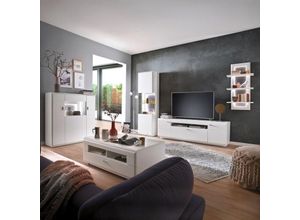 4066075127727 - Wohnwand weiß matt ALIA-05 modern 5-teilig mit Highboard und Couchtisch - weiß