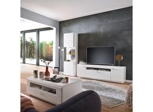 4066075127925 - Wohnwand weiß matt ALIA-05 modern 3-teilig mit Lowboard Vitrine und Couchtisch inkl led Beleuchtung - weiß