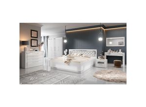 4066075128816 - Lomadox - Schlafzimmer Set 7-teilig ASERI-83 mit Bett 160x200 in weiß Hochglanz - weiß