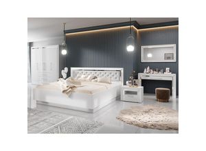 4066075128847 - Schlafzimmer Set 6-teilig ASERI-83 mit Bett 180x200 in weiß Hochglanz - weiß