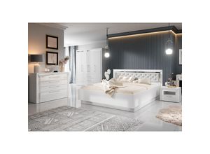 4066075128854 - Lomadox - Schlafzimmer Set 5-teilig ASERI-83 mit Bett 160x200 in weiß Hochglanz - weiß