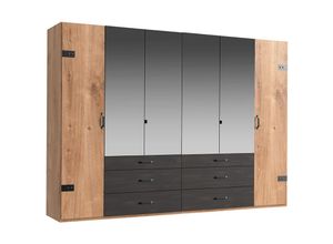 4066075135937 - Kleiderschrank 6-trg 300 cm Eiche mit Stahl Nb DAVENPORT-43 - braun