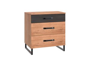 4066075136064 - Lomadox - Nachtschrank 70 cm hoch Eiche mit Stahl Nb DAVENPORT-43 ideal für Boxspringbetten - braun