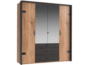 4066075136187 - Lomadox - Kleiderschrank 4-trg 200 cm mit Passepartout Eiche mit Stahl Nb DAVENPORT-43 - braun