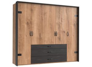 4066075136194 - Lomadox - Kleiderschrank 5-trg 250 cm mit Passepartout Eiche mit Stahl Nb DAVENPORT-43 - braun