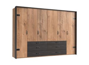 4066075136217 - Kleiderschrank 6-trg 300 cm mit Passepartout Eiche mit Stahl Nb DAVENPORT-43 - braun