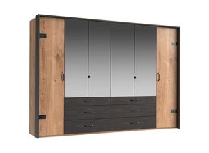 4066075136224 - Kleiderschrank 6-trg 300 cm mit Passepartout Eiche mit Stahl Nb DAVENPORT-43 - braun