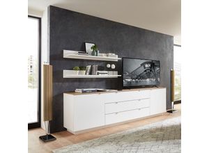 4066075137610 - Lomadox - tv Sideboard Set mit Wandregalen Fernsehschrank weiß mit Eiche Breite 240 cm CUST-36 - weiß