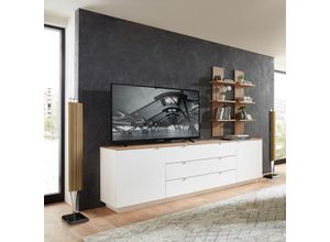 4066075137641 - Lomadox - tv Sideboard Set mit Wandregalen Fernsehschrank weiß mit Eiche Breite 240 cm CUST-36 - weiß