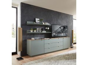 4066075137849 - Lomadox - tv Sideboard Set mit Wandregalen Fernsehschrank grün mit Eiche Breite 240 cm CUST-36 - grün