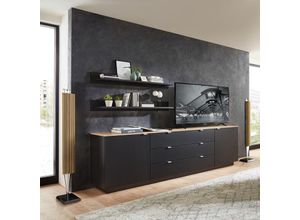 4066075138143 - Lomadox - tv Sideboard Set mit Wandregalen Fernsehschrank schwarz mit Eiche Breite 240 cm CUST-36 - schwarz