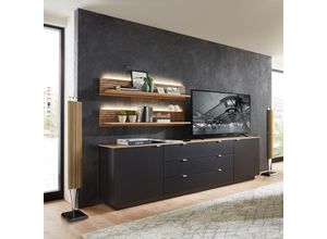 4066075138181 - Lomadox - tv Sideboard Set mit Wandregalen Fernsehschrank schwarz mit Eiche Breite 240 cm CUST-36 inkl led Beleuchtung - schwarz