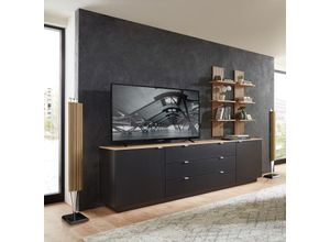 4066075138235 - Lomadox - tv Sideboard Set mit Wandregalen Fernsehschrank schwarz mit Eiche Breite 240 cm CUST-36 - schwarz